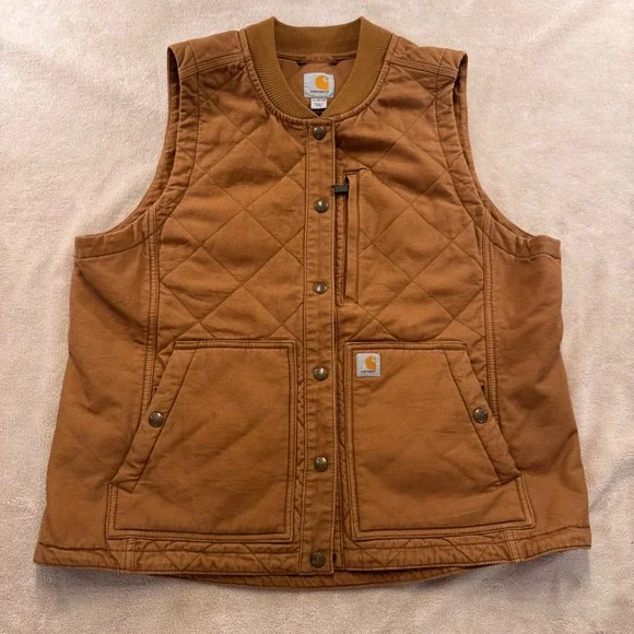 Carhartt Quilted Canvas Utility Vest Brown Workwear Gorpcore Youth XL/Women's S - Picture 2 of 12